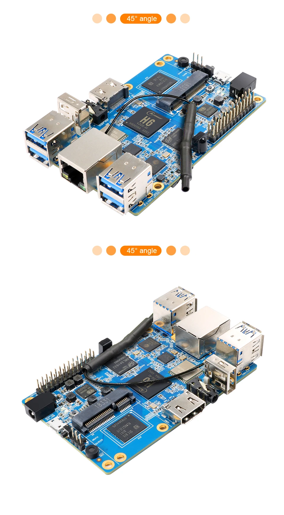 Оранжевый Pi 3 H6 1GB LPDDR3+ 8GB EMMC Flash Gigabyte AP6256 Bluetooth 5,0 4* USB3.0 Поддержка Android 7,0, Ubuntu, Debian