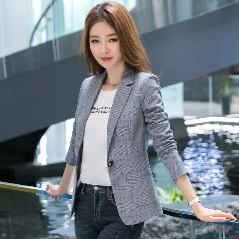 Блейзер клетчатый женский 2019 Весна feminino короткое пальто офисные женские trajes chaqueta