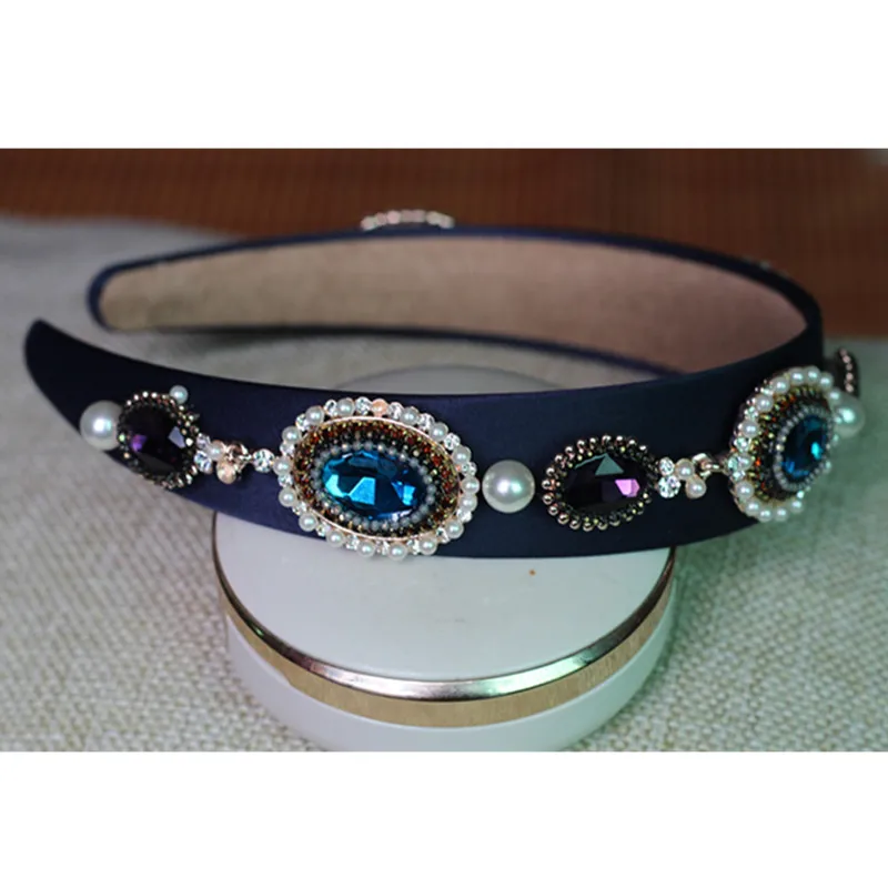 Винтажная повязка на голову в стиле барокко синяя Хрустальная тиара форме капли