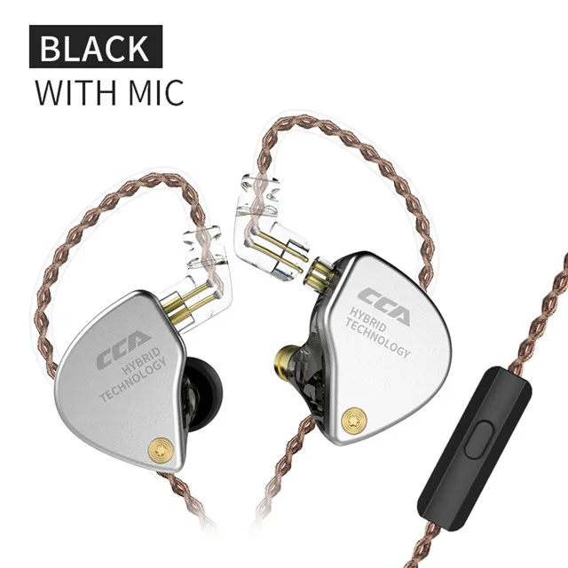 black with mic CCA CA4 BA+ DD гарнитура, гибридные наушники-вкладыши, Hi-Fi монитор, спортивные наушники для бега с съемным кабелем ZST ZSN zs10 - Цвет: black with mic