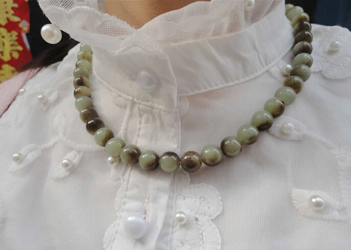 Ожерелье + 410 подлинное натуральное зеленое ожерелье из бисера 10 мм круглые