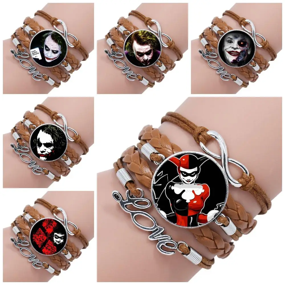 Винтажный ювелирный браслет Harley Quinn многослойный черный/коричневый кожаный с