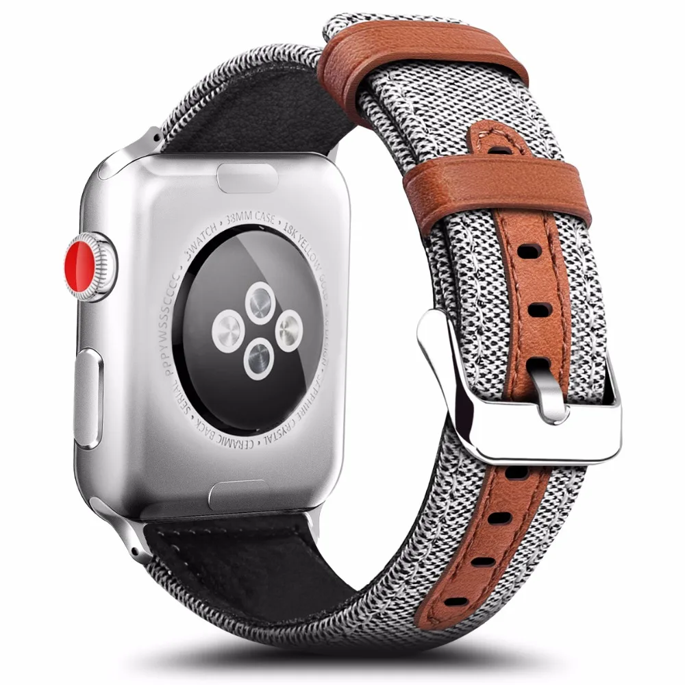 Кожаный ремешок с тканевым ремешком для Apple Watch SE Band Series 6 5 4 3 коричневый браслет 40