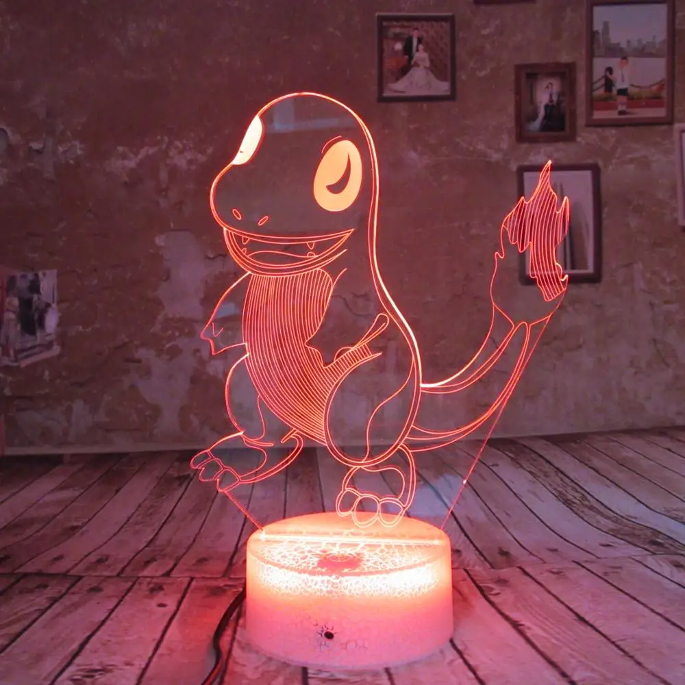 3D иллюзия LED Fire Dragon ночник 7 видов цветов Покемон сенсорный переключатель USB