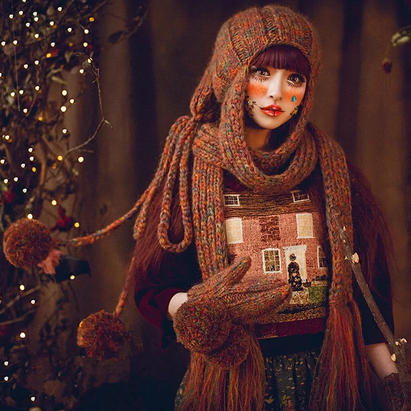 Модная Шапка бини BomHCS шарф и перчатки милые женские зимние теплые толстые