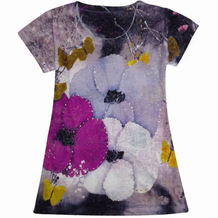 Женская шелковая футболка с коротким рукавом принтом в виде бриллиантов размера