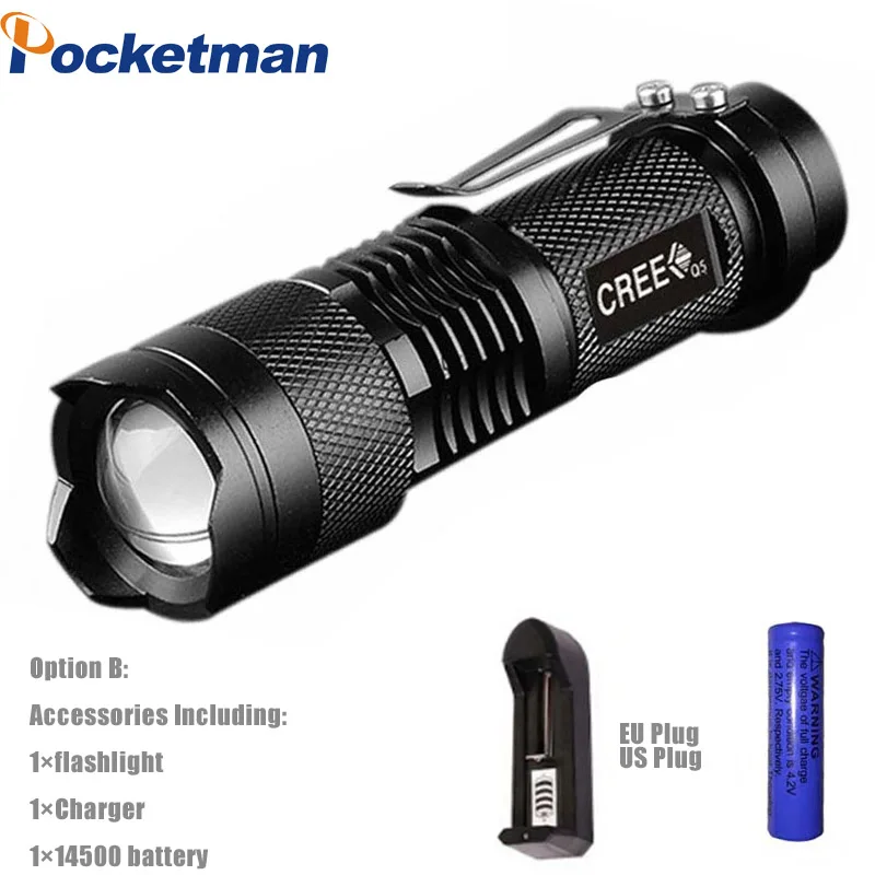 Option B Pocketman мощный светодиодный фонарь SK68 с 3 режимами 2000лм, масштабируемый мини портативный фонарь, тактический фонарь для велосипеда с батареей - Испускаемый цвет: Option B