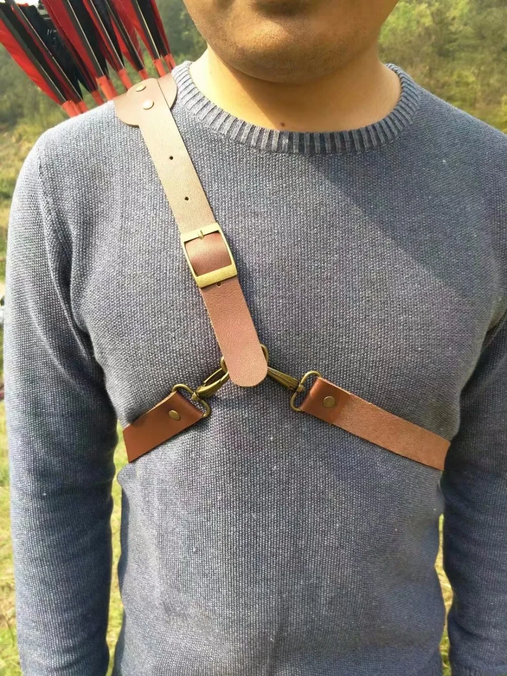 Чистая коровья кожа стрелы quiver 53*12 см с сумкой для стрел коричневого цвета лука