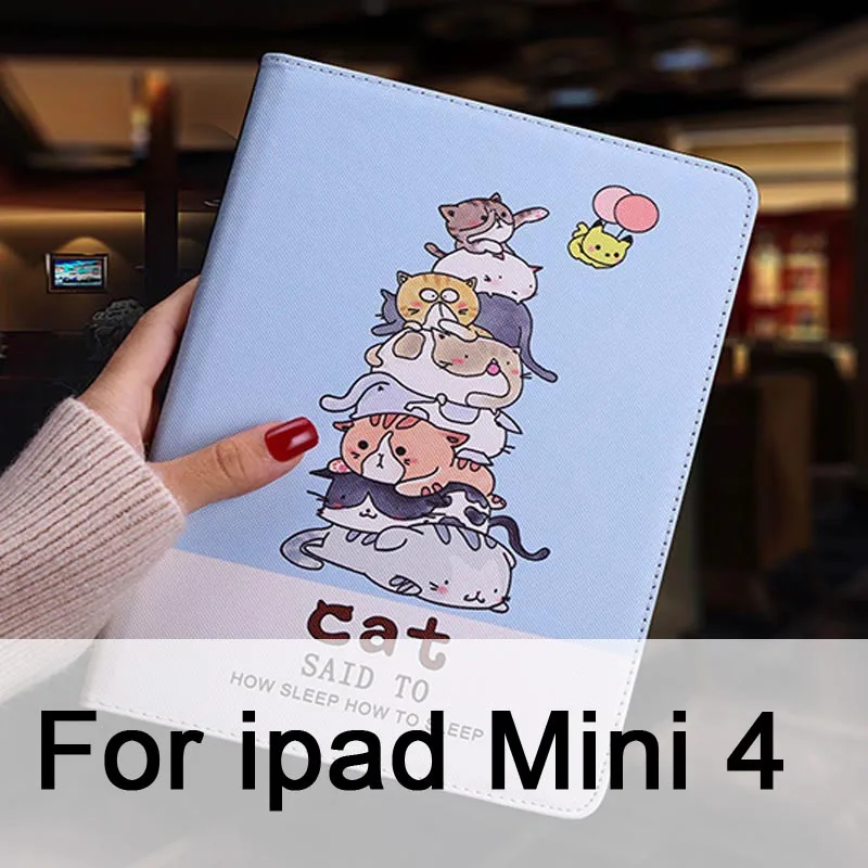 Mini 4 Защитный чехол для планшета для Ipad Mini 1 2 3 откидной смарт-чехол-подставка из искусственной кожи с милым рисунком кота для iPad mini 4 - Цвет: Mini 4