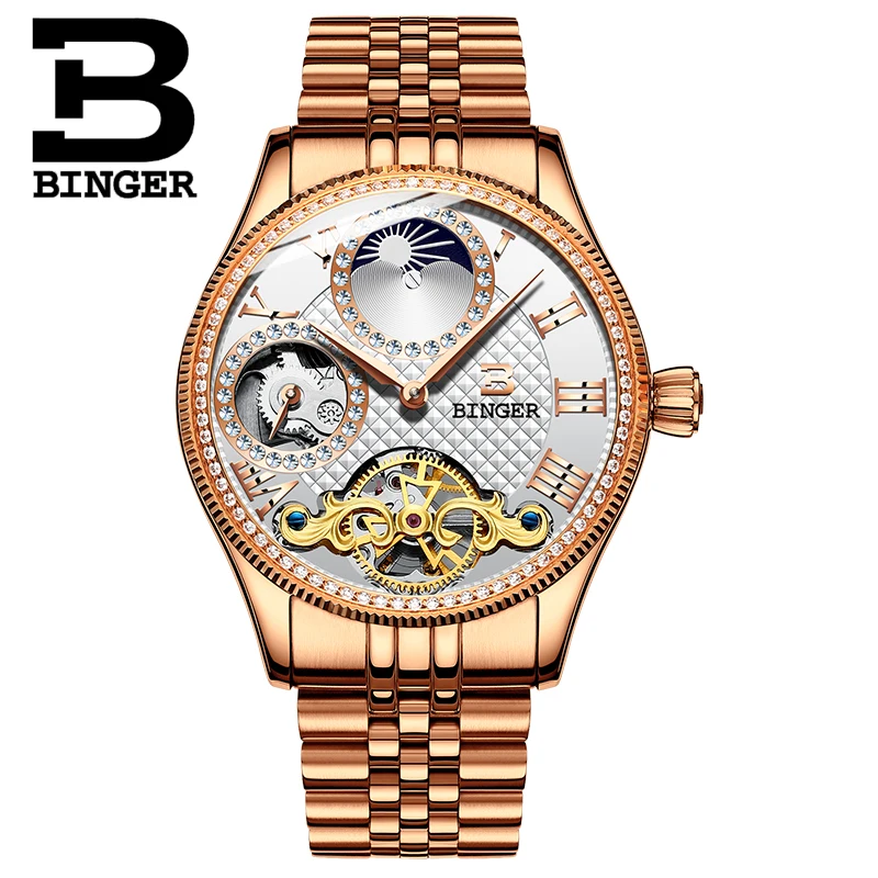 Швейцарские механические мужские часы Binger роскошный бренд скелетоны наручные