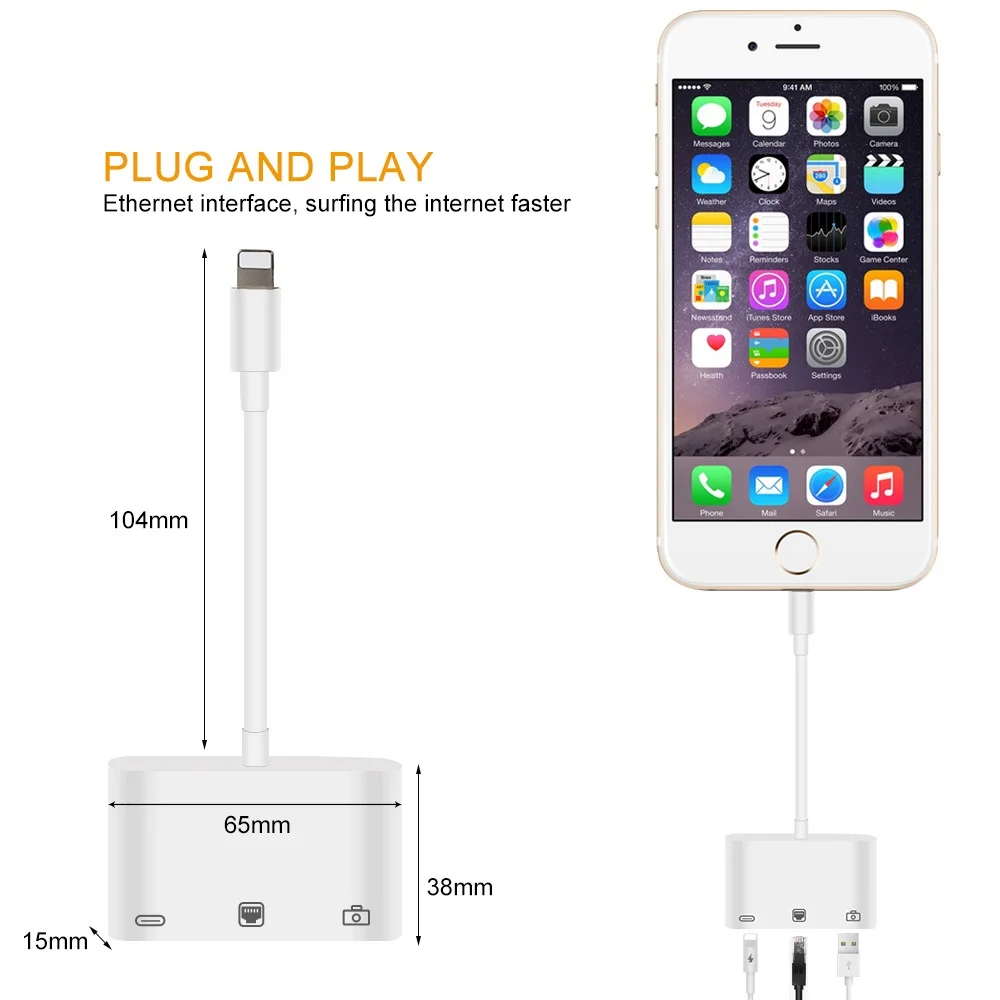Allvcover 3 в 1 адаптер зарядного устройства для Lightning to LAN 100Mbps Ethernet RJ45 OTG USB 3.0 Камера Reader iPhone/iPad.