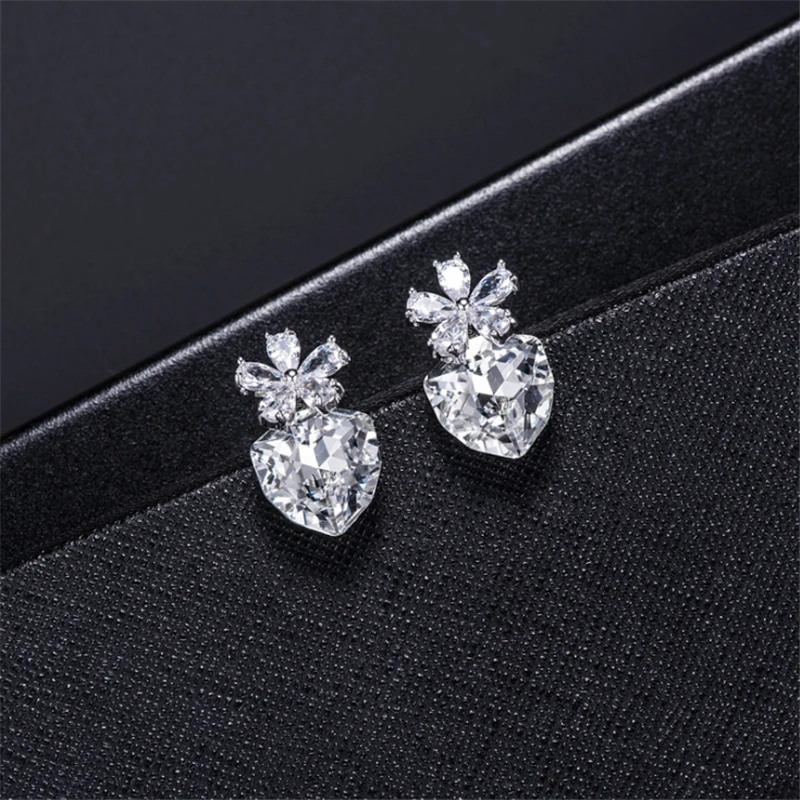 

Hotsale Trendy Fashion Luxury Brand Personal Office Earrings Red&Blue CZ Stones Heart Flower Women Stud Earings HB325