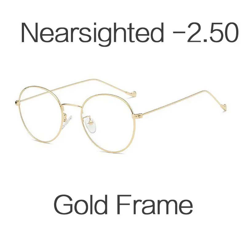 -2.50 HUHAITANG Round Nearsight Glasses Women Luxury Brand Anti Blue Light Computer Eye Glasses Frames For Men Clear Myopia Eyeglasses - Цвет оправы: -2.50