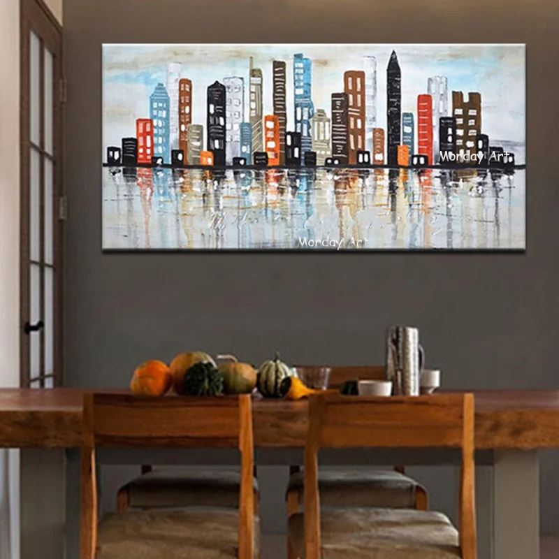 Hand painted New York Skyline City Architecture Abstract Wall Art Painted Oil Painting on Canvas Pictures Home Decor | Дом и сад