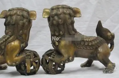 10 &quotкитайские из чистой бронзы шелковые цветочные корзины Шелковый шар лев одна