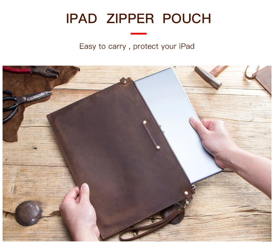 For iPad 9.7 inch 5 6 Air 1 2 Retro Cowhide Leather Case Cover For iPad Pro 9.7 Tablet Liner Sleeve Pouch Zipper Bag