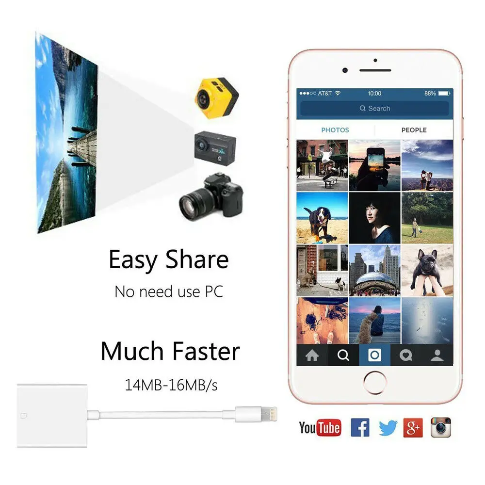 USB кардридер для камеры SD TF адаптер кабель iPhone 8 Plus 6S Apple iPad Pro Air Mini 3B04|Картридеры| |