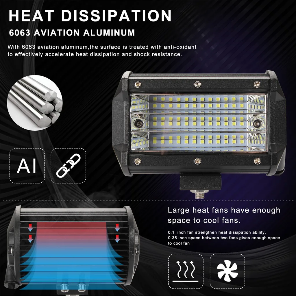 Car LED light 108W5in Combo Work Light Spotlight Off-road headlight DRL Driving Fog Lamp Truck Boat with mounting bracket | Автомобили и