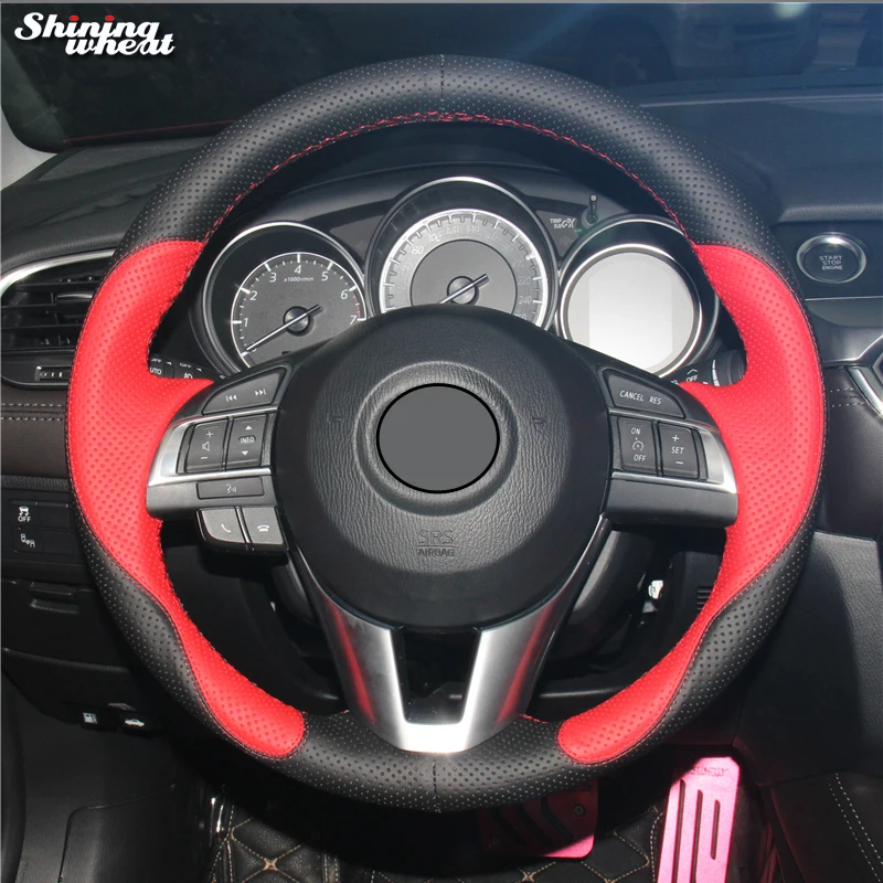 

Shining wheat Red Black Leather Car Steering Wheel Cover for Mazda 3 Axela 2013-2016 Mazda 6 Atenza 2014-2017 Mazda 2 2015-2017