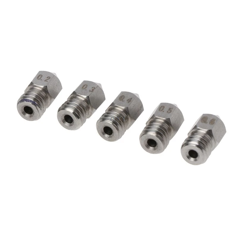 

5Pcs Nozzle 0.2mm/0.3mm/0.4mm/0.5mm/0.6mm for 1.75mm MK8 Extruder Prusa i3 A8