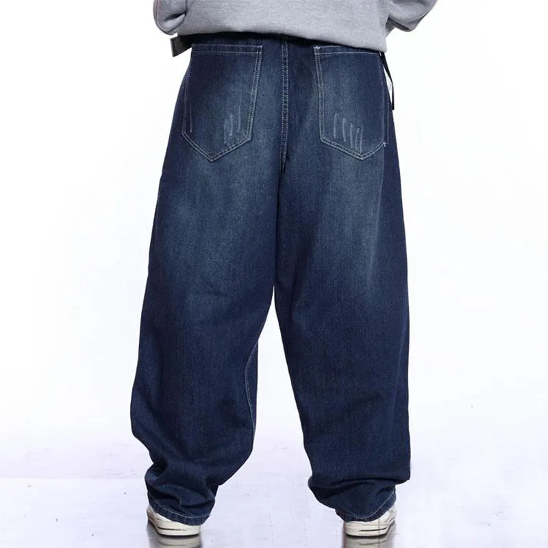 Men Blue Baggy Jeans Bleached Design Hip Hop Mens Wide Leg Denim Pants Male Loose Hiphop Streetwear Skateboarder | Мужская одежда