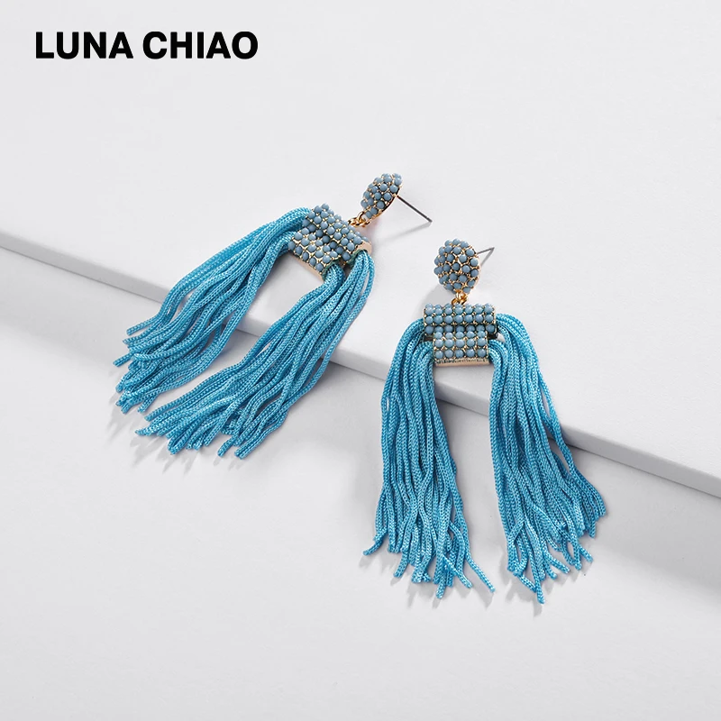 Серьги подвески LUNA CHIAO модные длинные серьги золотого цвета с кисточками