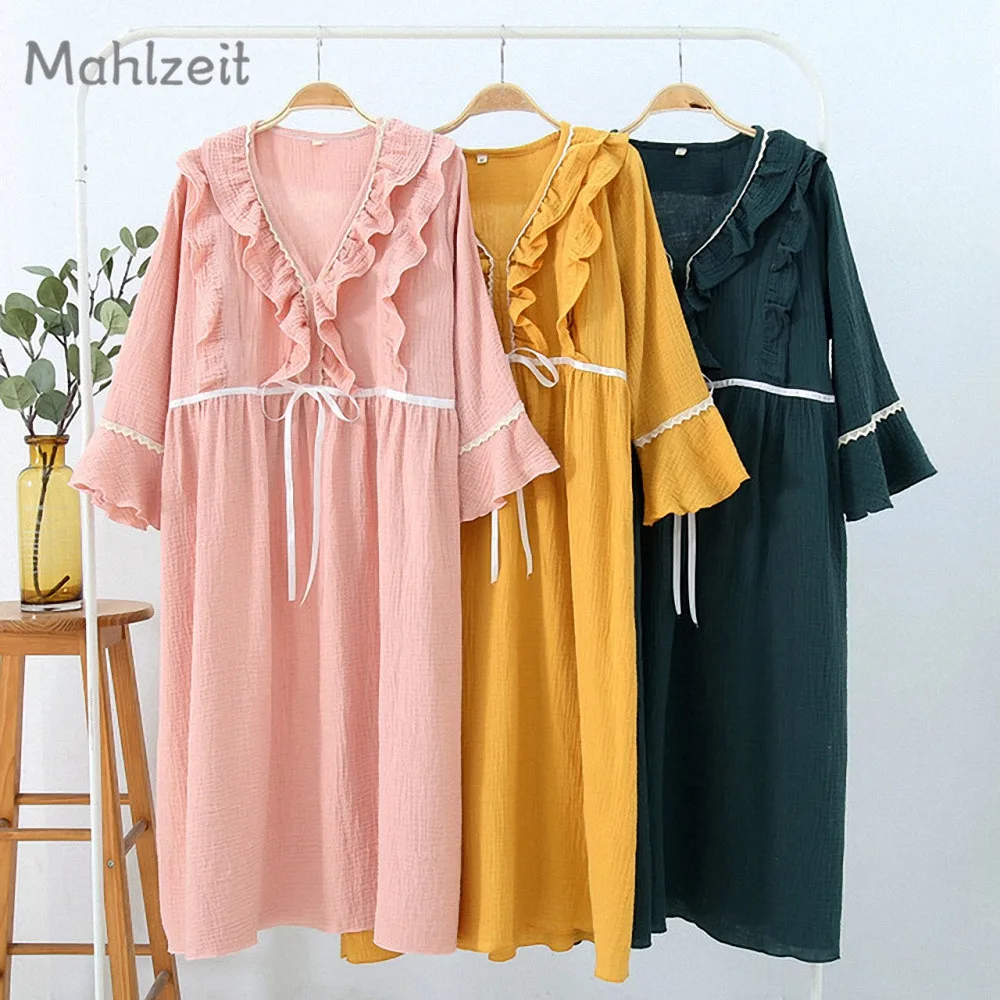 Весна лето 2019 платье для беременных кормящих женщин 100% Хлопковая пижама верхняя