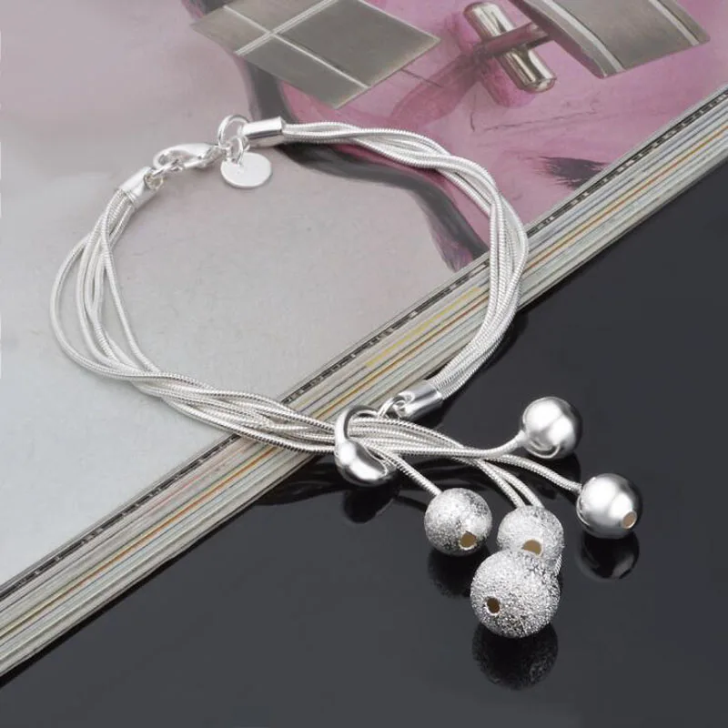 KOFSAC 925 Sterling Silver Multilayer Chain Bracelets For Women Hypoallergenic Frosted Bead Bracelet &amp Bangle Girl Jewelry Gift |