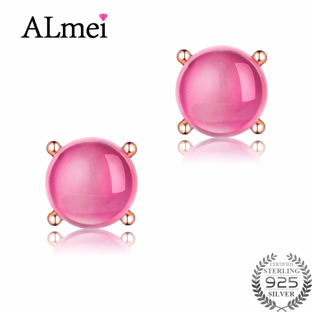Almei 2ct Рубин 925 пробы серебряные серьги гвоздики прозрачный розовый натуральный