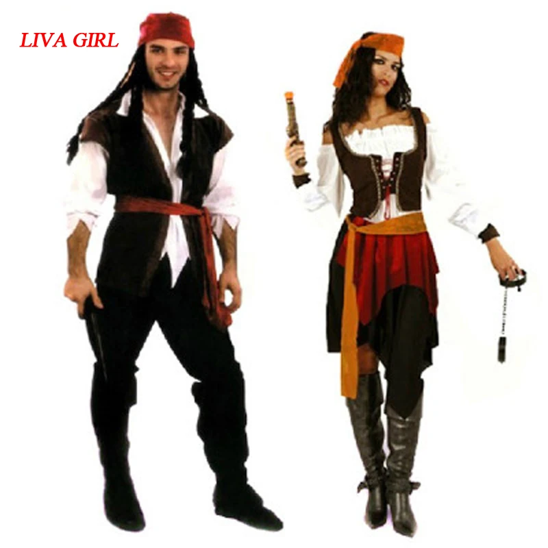 New Men women Male Pirates Costume Jack Sparrow Masquerade Cosplay Pirate Costumes Halloween Carnival Fancy Dress Party Supplies