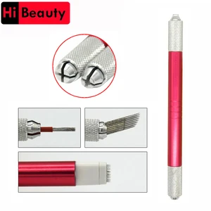 1 шт. профессиональная ручка из нержавеющей стали с двойными головками, ручка для микроблейдинга, инструменты для татуировки для 3D перманентного макияжа бровей, губ