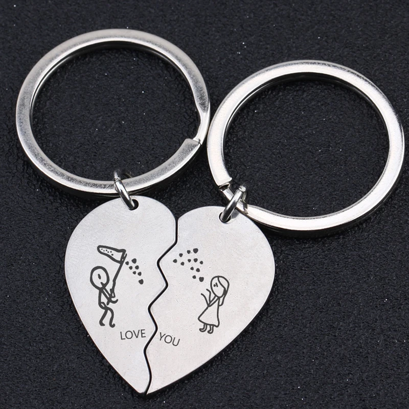 A Pair Fashion Heart Keychain Engraved Love You Stick Figure Lover For Couple Lovers Trendy Gift Exclusive Key Ring | Украшения и