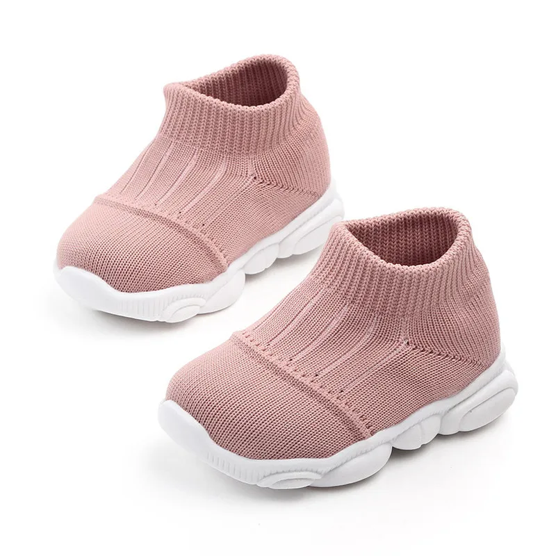 Baby Girls Boys Striped Mesh Sport Run Sneakers Casual Shoes Children's solid color breathable flying woven socks shoes