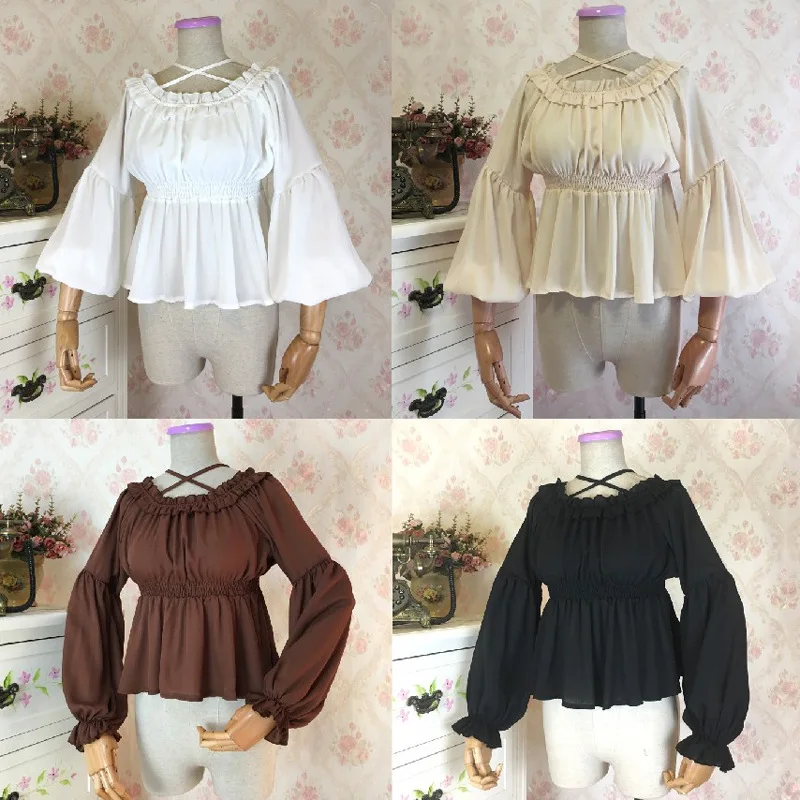 

U-SWEAR High Quality Women Lolita Shirt Long Sleeve Chiffon Blouses with Ruffles New 2020 Women Shirt Royal Style Gothic Shirt