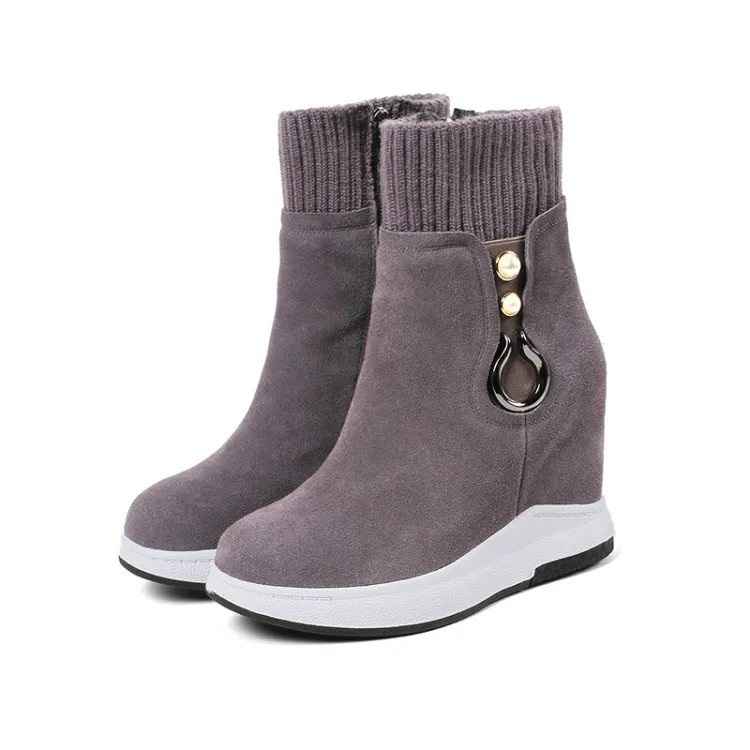 Goede Zorssar 2019 Vrouwelijke Winter Warm Platform Laarzen Vrouwen Enkel Snowboots Suède Wig Hoge Hak Booties Stretch Laarzen