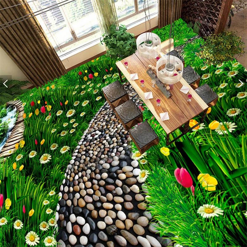 Большой индивидуальный покраска пола 3d для цветочной зеленой травы природы