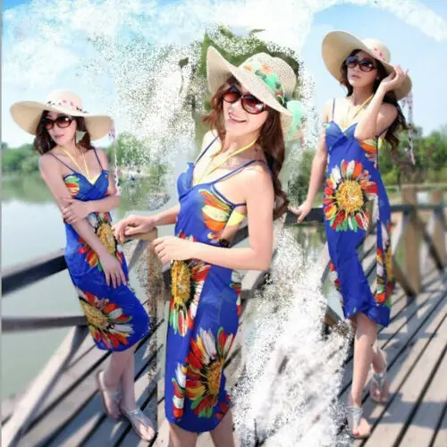 Женское летнее солнцезащитное Платье-накидка с подсолнухами шифоновое пляжное
