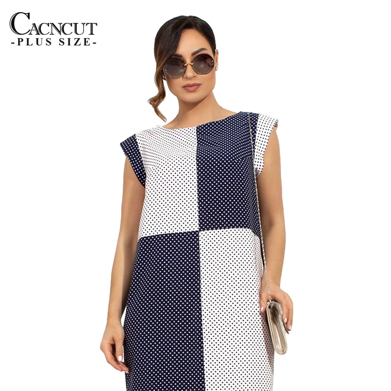 Женское шифоновое платье в горошек свободное Повседневное большого размера плюс