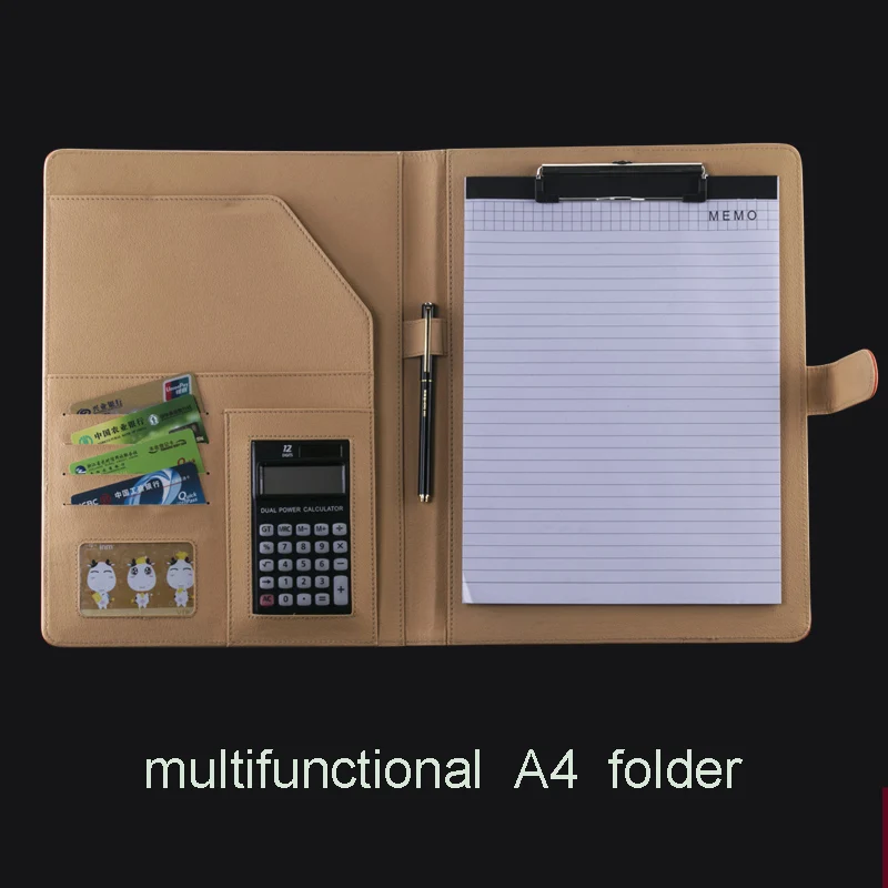 PU leather folder for A4 documents folders school exercise books notebook planner clip Office and School Supplies 1213 | Канцтовары для