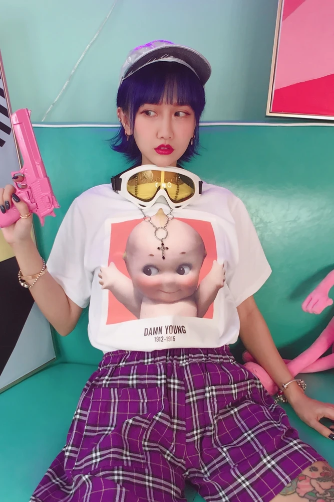 Корейская версия милый ангел ребенка белая футболка с принтом женские короткими