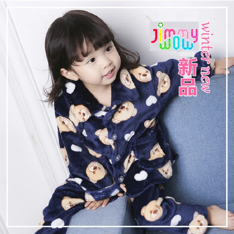 Boys Girls Long Sleeve Flanne warm Pajamas Cotton Children Sleepwear Set Kids sleep clothing sleepwear Suits | Детская одежда и