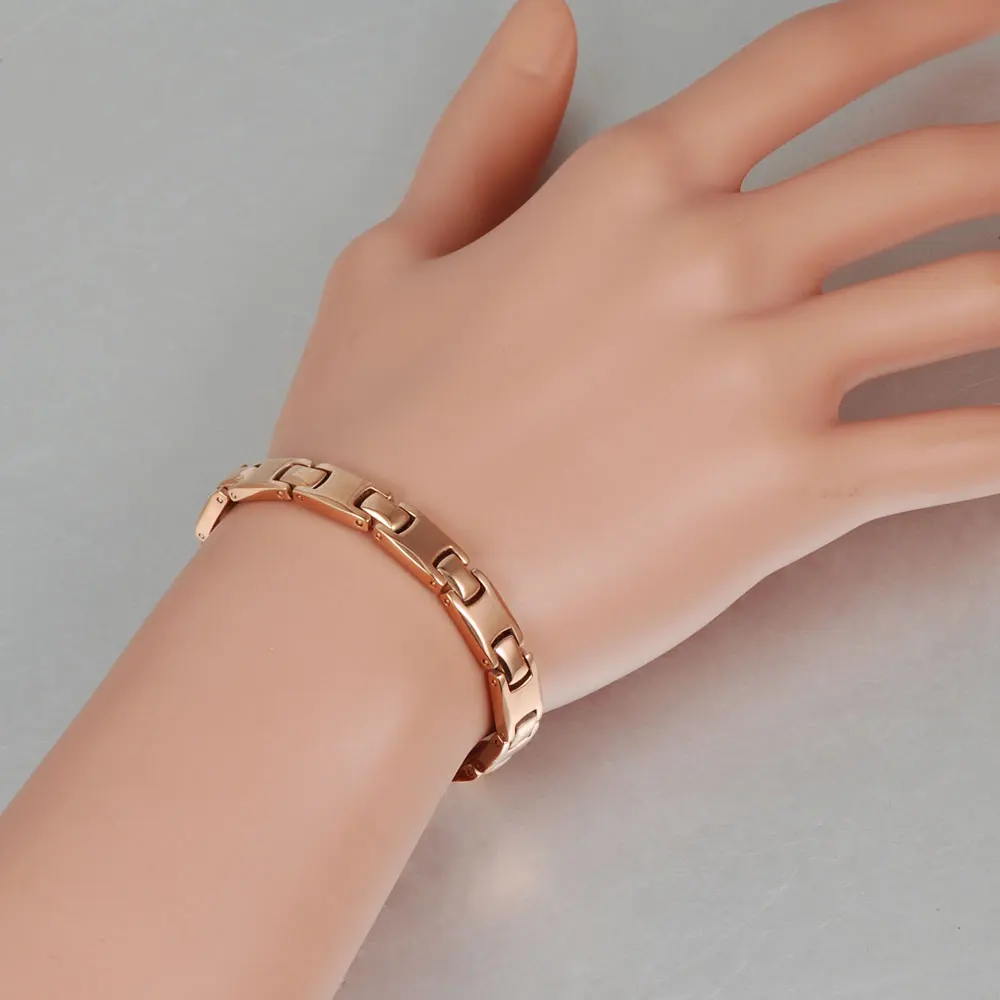 Wollet Jewelry 22cm Healing Energy Ion Germanium Tourmaline Magnetic Rose Gold Color Pure Titanium Bracelet for Women | Украшения и