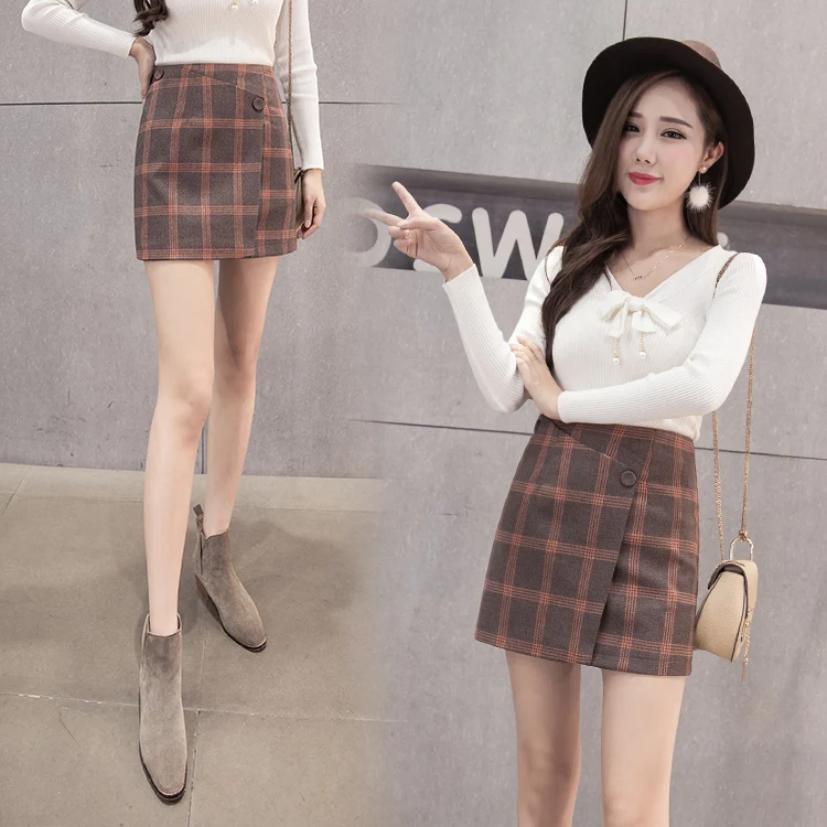 Новое поступление 2019 года Сезон Зима модная трапециевидная клетчатая юбка в