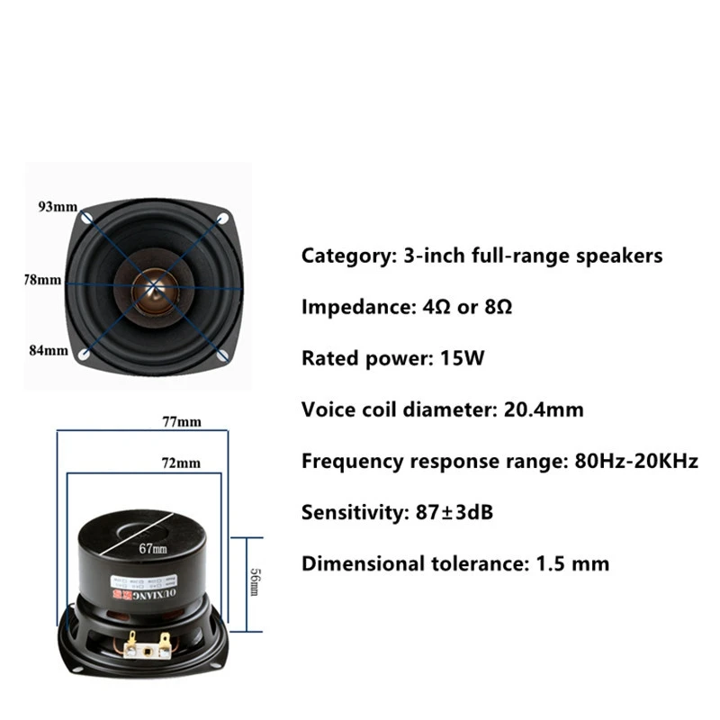 Square arc 8 ohm 2 шт./лот черный круговой/квадратный arc 4/8 Ом 3 дюйма HiFi fever полный диапазон частоты динамик драйвер блок с сплава пуля головы - Цвет: Square arc 8 ohm