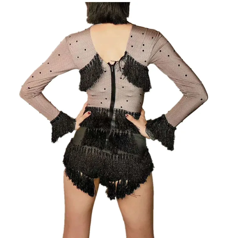 Женский боди с кисточками и стразами Christia Bella вечерние Стрейчевые трико для