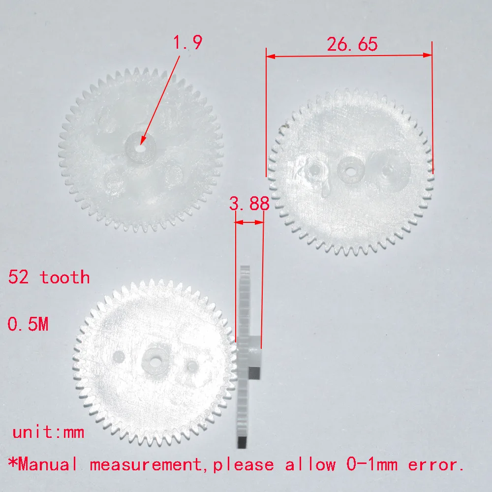 10/100pcs OD 27/2mmhole/52 tooth 0.5M plastic motor gear/spur gear/rc car/DIY toys parts/technology model/baby toys/522A