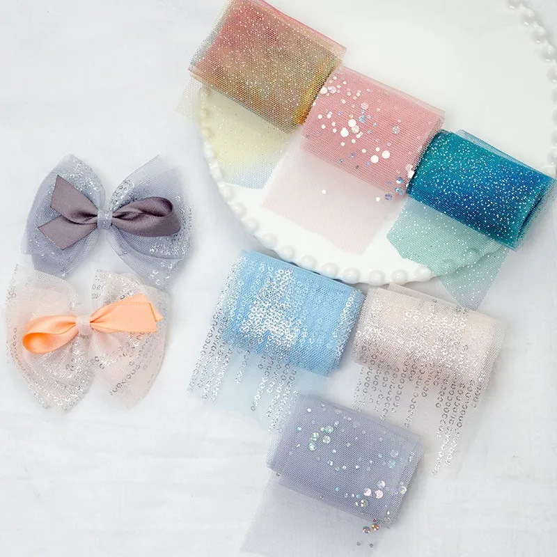 Сетчатая лента с блестками в горошек 6 см 10 вручную изготовленная для платья