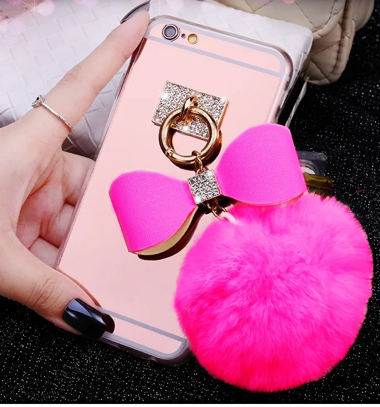 Ainike Luxury Metal Rope Mirror Soft TPU With Pendant Fur Ball Tassel Phone Case Cover For iPhone X 8 4s 5SE 6s Plus 6plus 7plus |