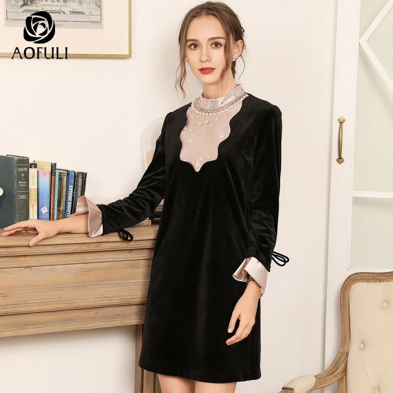 L/XL/2XL бархатное платье с бриллиантами в стиле ретро Осень зима 2019 женское