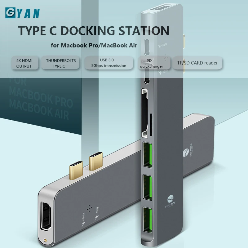 USB C адаптер концентратор тип c к HDMI 4K Thunderbolt 3 с концентратором 0 TF SD ридер слот PD док
